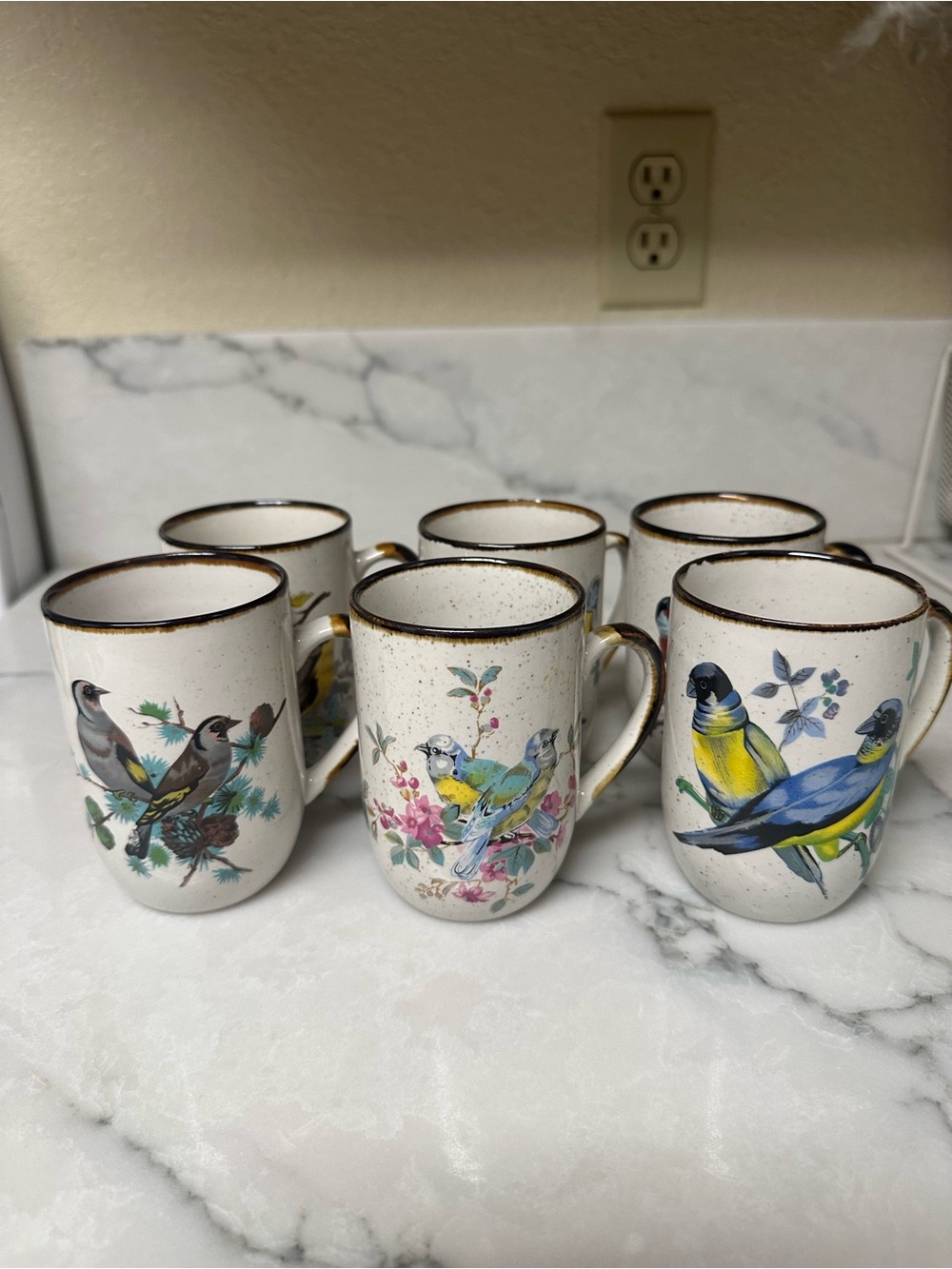 Vintage Royal Crown Bird Mugs Set of 6